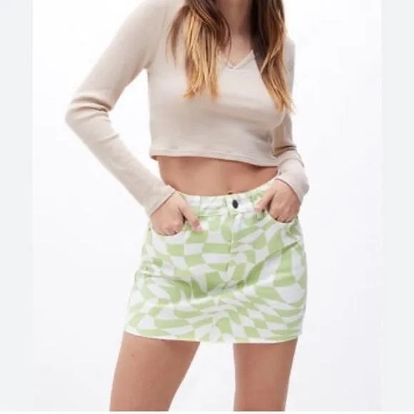 PacSun Checkered Mini Skirt Green Small Festival Party Playful Preppy Cute - Picture 1 of 6